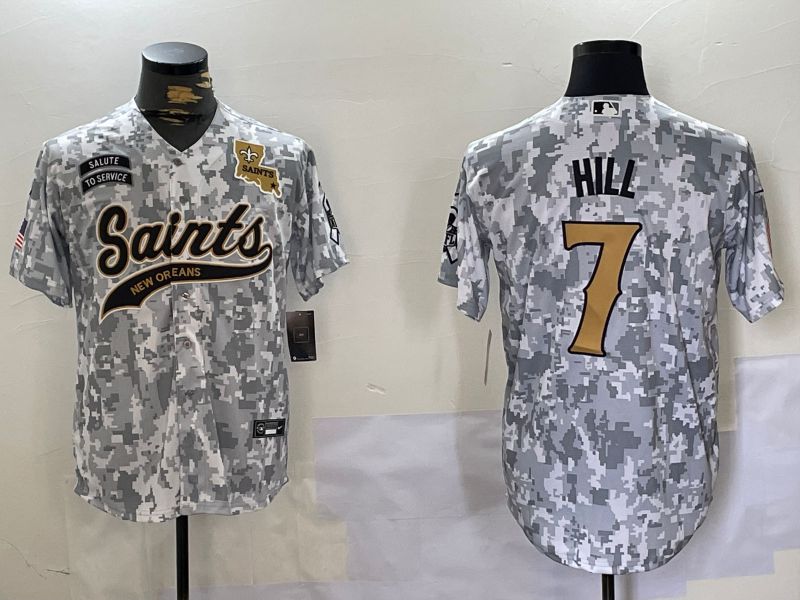 Men New Orleans Saints #7 Hill Nike Arctic Camo 2024 Salute to Service Limited NFL Jersey style 8